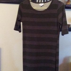 Lularoe Julia style t- shirt dress army green with pink stripes.new without tags